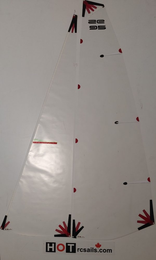 HOTDF95123 – DF95 A Mylar (36 Micron) Sail Set – White W/Red and Black Trim and White Eyelets